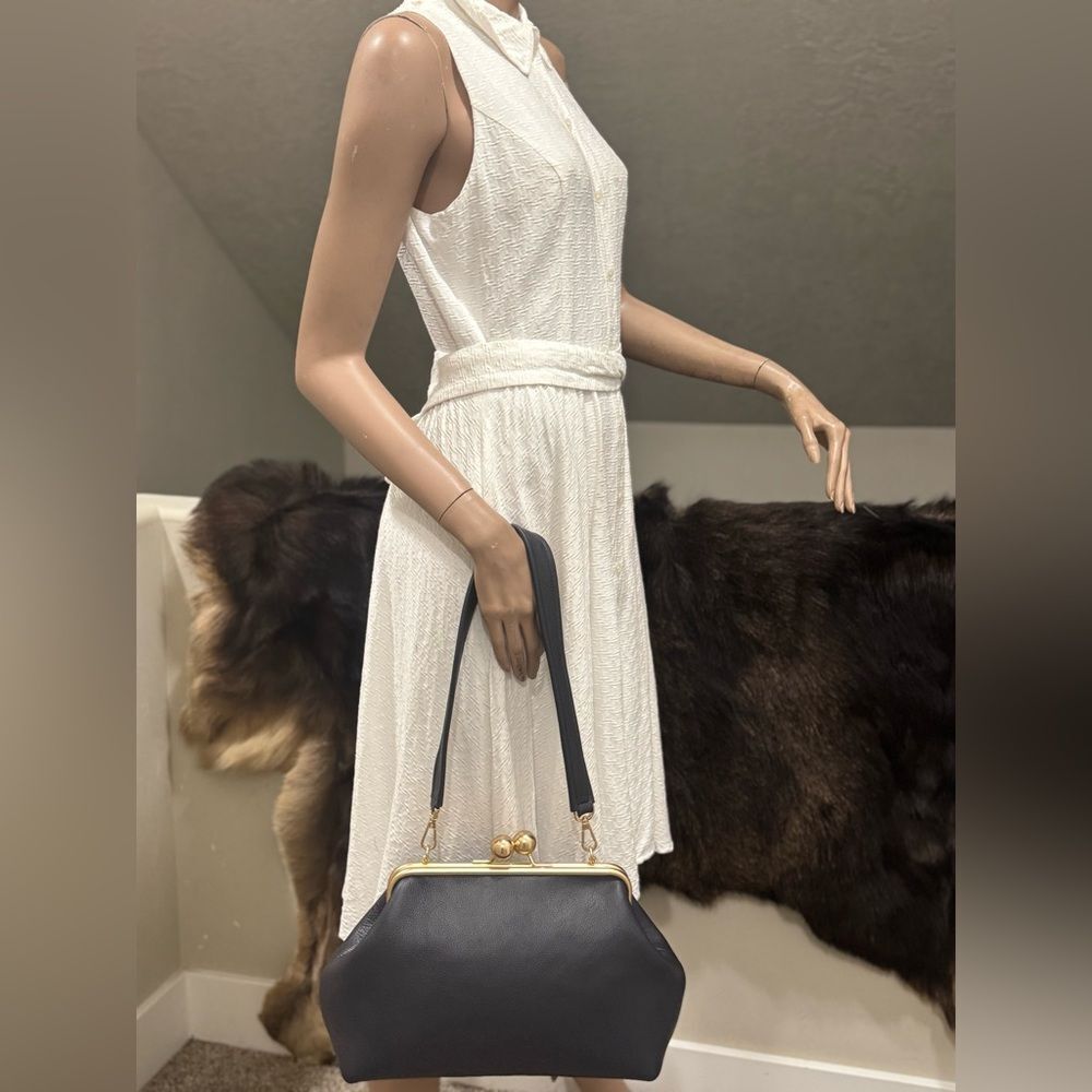 Genuine Pebble Leather Handmade Vintage Style Extra Large Kisslock Frame Bag - Picture 12 of 16